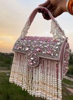   Wedding Wear  Baby Pink Velvet Embroidered Pearl Handbags