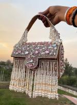   Wedding Wear  Golden Velvet Embroidered Pearl Handbags