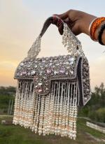   Wedding Wear  Grey Velvet Embroidered Pearl Handbags