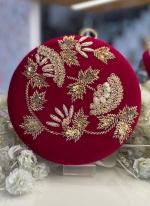   Party Wear  Magenta Embroidered Round Shape Clutch For Women