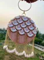   Party Wear  Baby Pink Handmade Round Wooden Clutch