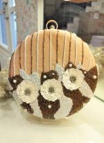   Party Wear  Beige Handmade Round Wooden Clutch