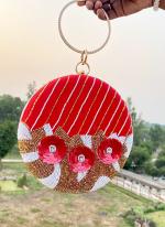   Party Wear  Red Handmade Round Wooden Clutch