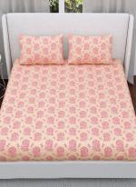 Cotton Peach  Floral Print Double Bed Sheet(100*108) 