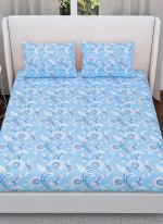 Cotton Light Blue Floral Print Double Bed Sheet(100*108)