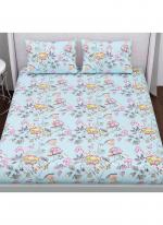 Cotton Light Blue Printed Double Bed Sheet(100*108)