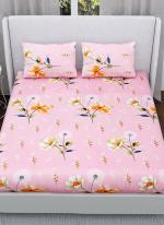 Cotton Peach  Floral Print Baby Pink Nandani Joy (100*108) Pure Cotton Printed Double Bed Sheet