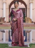 Mushroom Sattin Rose Pink Party Wear Weaving Saree