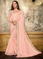 Lycra Pink Party Wear Embroidery Work Saree