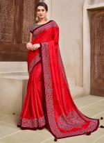 Silk Georgette Red Party Wear Embroidery Work Saree