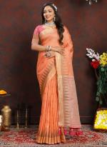 Soft Silk Peach Wedding Wear Weaving Saree