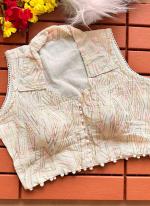 Heavy Khadi Cream  Embroidery Work Readymade Blouse