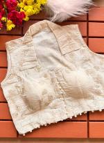 Heavy Khadi Cream  Embroidery Work Readymade Blouse