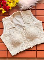 Heavy Khadi Cream  Embroidery Work Readymade Blouse