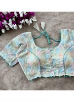 Cotton Sky Blue  Printed Readymade Blouse