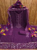 Georgette Purple  Embroidery Work Dress Material