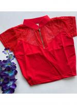 Lycra Sattin Red  Thread Work Readymade Blouse