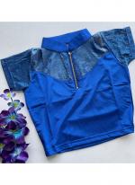 Lycra Sattin Royal Blue  Thread Work Readymade Blouse