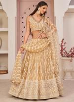 Butterfly Net Biege Wedding Wear Cotton Thread Work Lehenga Choli