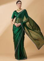 Organza Green Party Wear Swaroski Work Saree