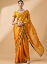 Organza Mustard Party Wear Swaroski Work Saree