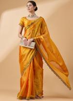 Organza Mustard Party Wear Swaroski Work Saree