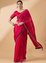 Organza Pink Party Wear Swaroski Work Saree