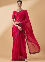 Organza Pink Party Wear Swaroski Work Saree