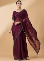 Organza Purple Party Wear Swaroski Work Saree