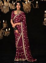 Tissue Silk Maroon Wedding Wear Embroidery Work Saree