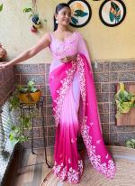 Faux Georgette Baby Pink Party Wear Sequence Work Saree