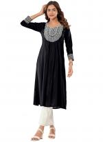 Rayon Black Office Wear Embroidery Work Readymade Kurti