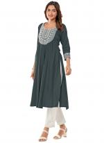 Rayon Grey Office Wear Embroidery Work Readymade Kurti