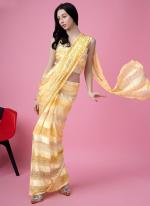 Satin Silk  Yellow Festival Wear Swaroski Work Ready To Wear Saree