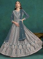 Faux Georgette Blue Wedding Wear Lkhnavi Work Anarkali Suit