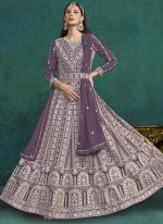 Faux Georgette Purple Wedding Wear Lkhnavi Work Anarkali Suit