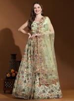 Fancy Net Pista Green Wedding Wear Heavy Embroidery Work Readymade Lehenga Choli