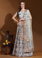 Fancy Net Sky Blue Wedding Wear Heavy Embroidery Work Readymade Lehenga Choli