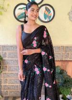 Georgette Black Festival Wear Thread Work Saree