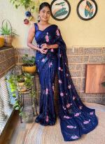 Georgette Neavy Blue Festival Wear Thread Work Saree