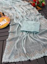 Burburry Silk Sky Blue Wedding Wear Embroidery Work Saree