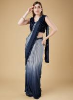 Imported Fabric Blue Party Wear Sequins Work Ready To Wear Saree