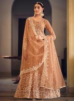 Butterfly Net Peach Wedding Wear Embroidery Work Anarkali Suit