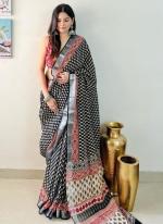 Linen Black Festival Wear Digital Printed Saree