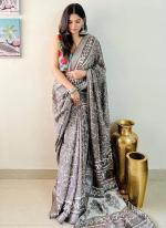 Linen Brown Festival Wear Digital Printed Saree