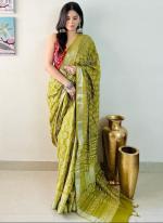 Linen Green Festival Wear Digital Printed Saree