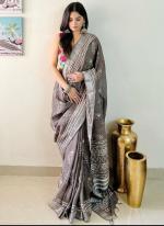 Linen Grey Festival Wear Digital Printed Saree