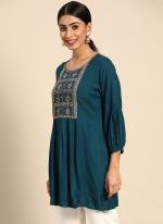 Rayon Morpeach Festival Wear Embroidery Work Readymade Kurti