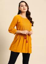 Rayon Mustard Festival Wear Embroidery Work Readymade Kurti