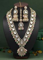   Wedding Wear  Pink Green Long Kundan Necklace Set